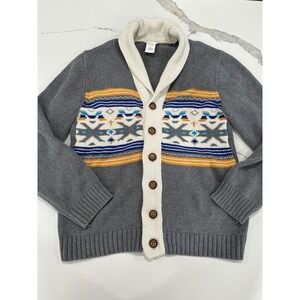 Gymboree Boys Cardigan Sweater‎ Gray Aztec Pattern Button Up Size L (10-12)